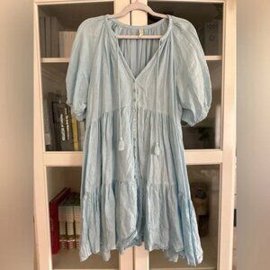 Spell & The Gypsy Sunday Linen Mini Dress in BLUE